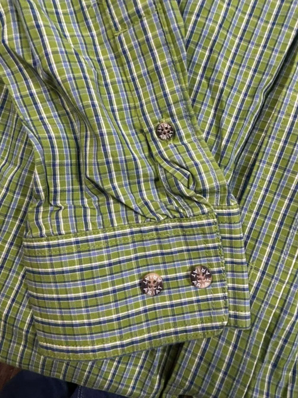 Ariat Pro Series Green Plaid Long Sleeve Button-Down Shirt L/G Mesh Lining Weste - Picture 5 of 9